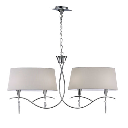 Mantra M1642 Mara Linear Pendant 2 Arm 4 Light E14, Polished Chrome with Ivory White Shades