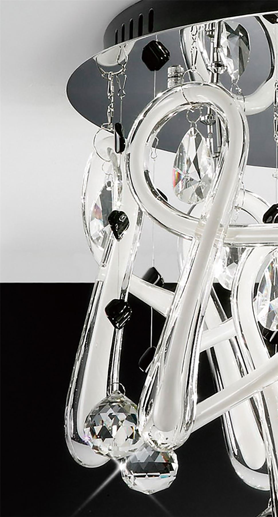 Diyas Class 45cm Flush  Round 10 Light G4 Polished Chrome/White Glass/Crystal, NOT LED/CFL Compatible Ceiling Light Fitting