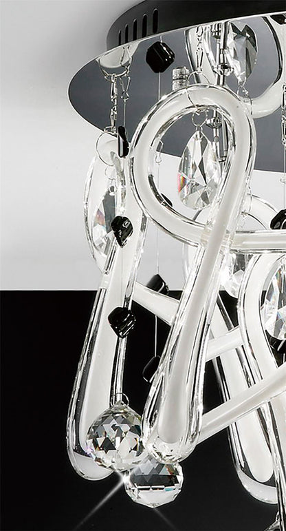 Diyas Class 45cm Flush  Round 10 Light G4 Polished Chrome/White Glass/Crystal, NOT LED/CFL Compatible Ceiling Light Fitting