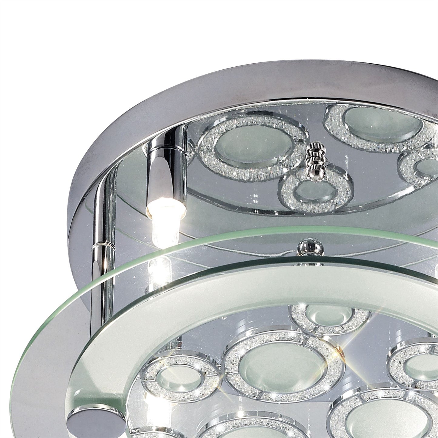 Diyas Destello 30cm Flush  Round with Circle Pattern 4 Light G9 Polished Chrome/Crystal Ceiling Light Fitting