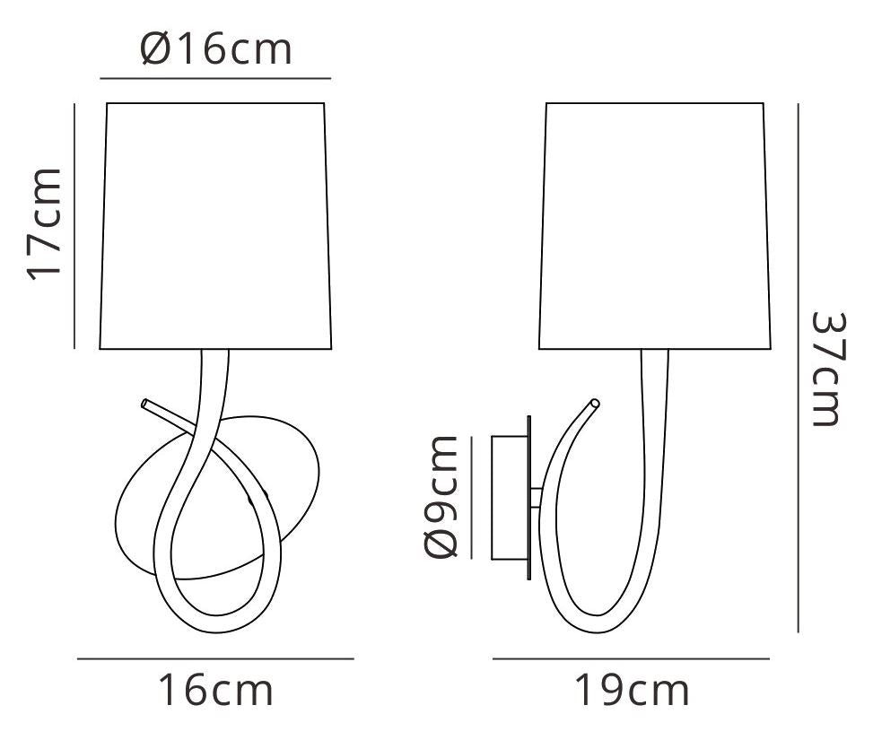 Mantra Lua Wall Light Switched 1 Light E27, Satin Nickel with White Shade