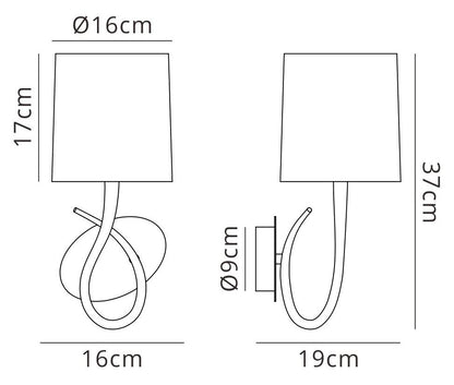 Mantra Lua Wall Light Switched 1 Light E27, Satin Nickel with White Shade