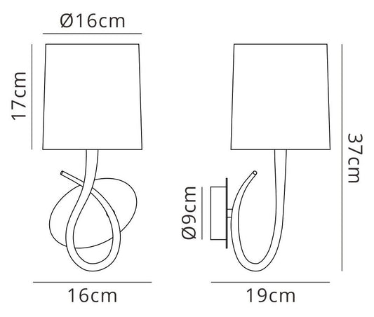 Mantra Lua Wall Light Switched 1 Light E27, Satin Nickel with White Shade