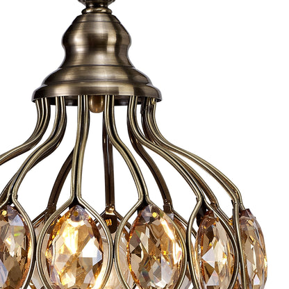 Diyas Marisa Crystal Table Lamp 1 Light E27 Antique Brass & Amber Crystal