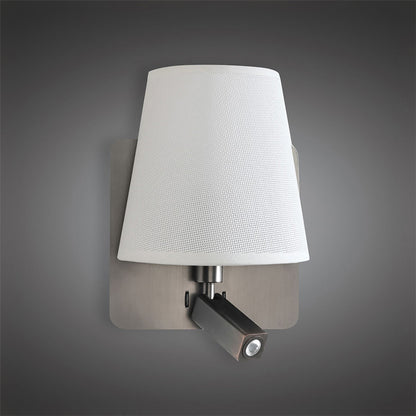 Mantra M5232 Bahia Wall Light with Large Back Plate 1 Light E27 + Reading Light 3W LED with White Shade Satin Nickel 4000K, 200lm,, 3yrs Warranty