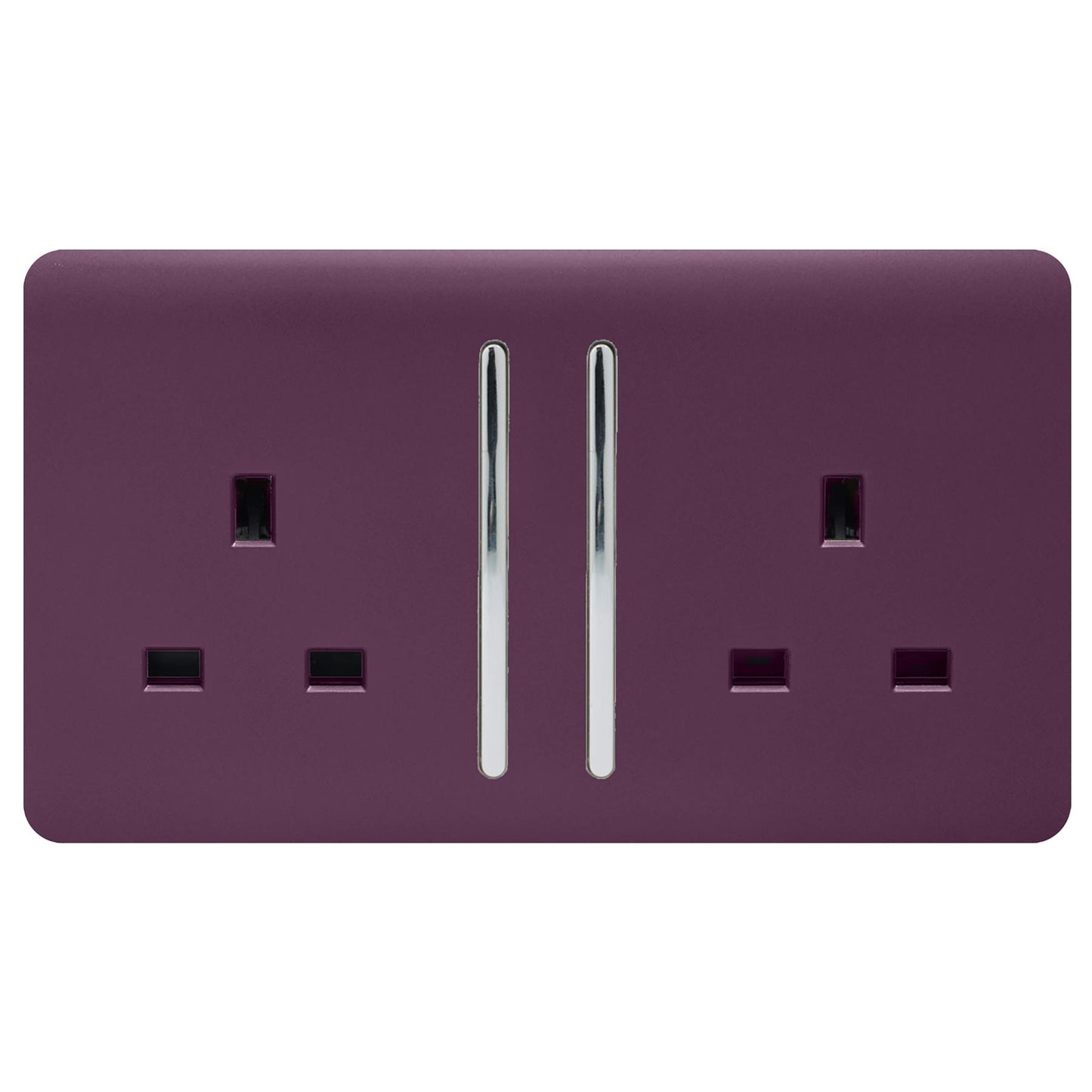 Trendi 2 Gang Artistic Modern Glossy 13 Amp Switched Plug Socket Plum (7 Pack)