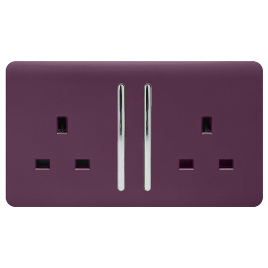 Trendi 2 Gang Artistic Modern Glossy 13 Amp Switched Plug Socket Plum (7 Pack)