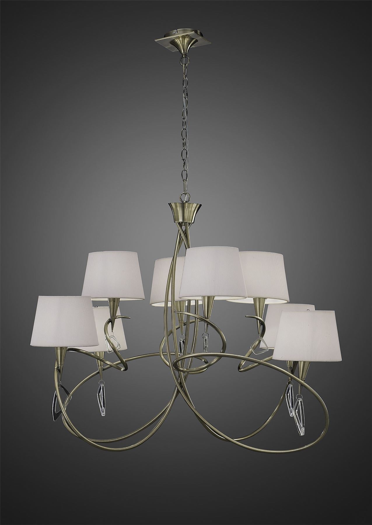 Mantra Mara 100cm Pendant 2 Tier 8 Light E14, Antique Brass with Ivory White Shades