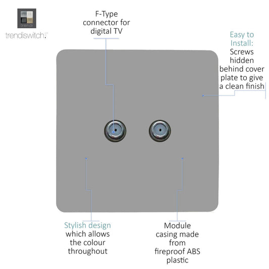 Trendi Switch 2 Gang Male F-Type Satellite Television Socket in Light Grey