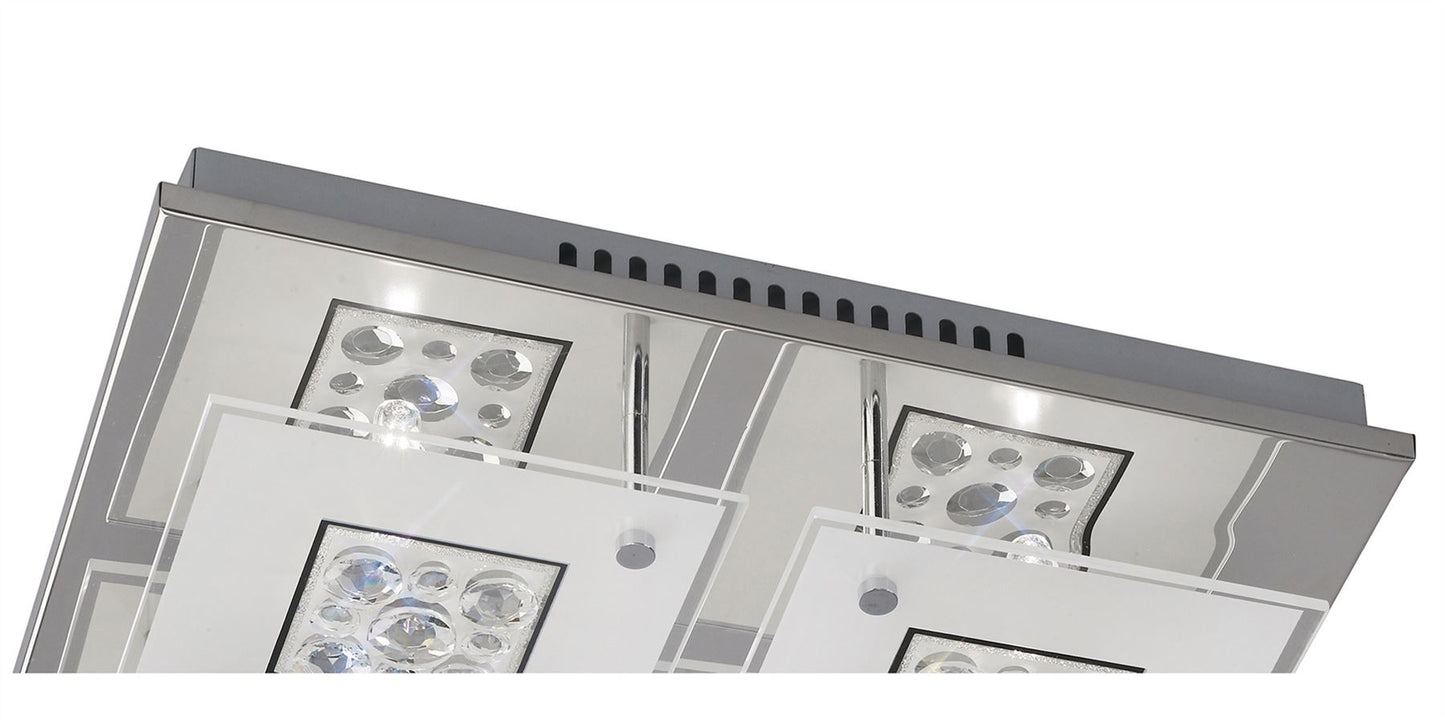 Diyas Cosmic Flush  Square 4 Light G9 Polished Chrome/Glass/Crystal Ceiling Light Fitting