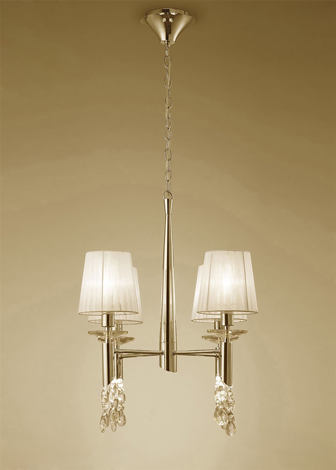 Mantra Tiffany 55cm Pendant 4+4 Light E14+G9, French Gold with Cream Shades & Clear Crystal