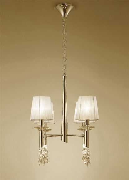 Mantra Tiffany 55cm Pendant 4+4 Light E14+G9, French Gold with Cream Shades & Clear Crystal