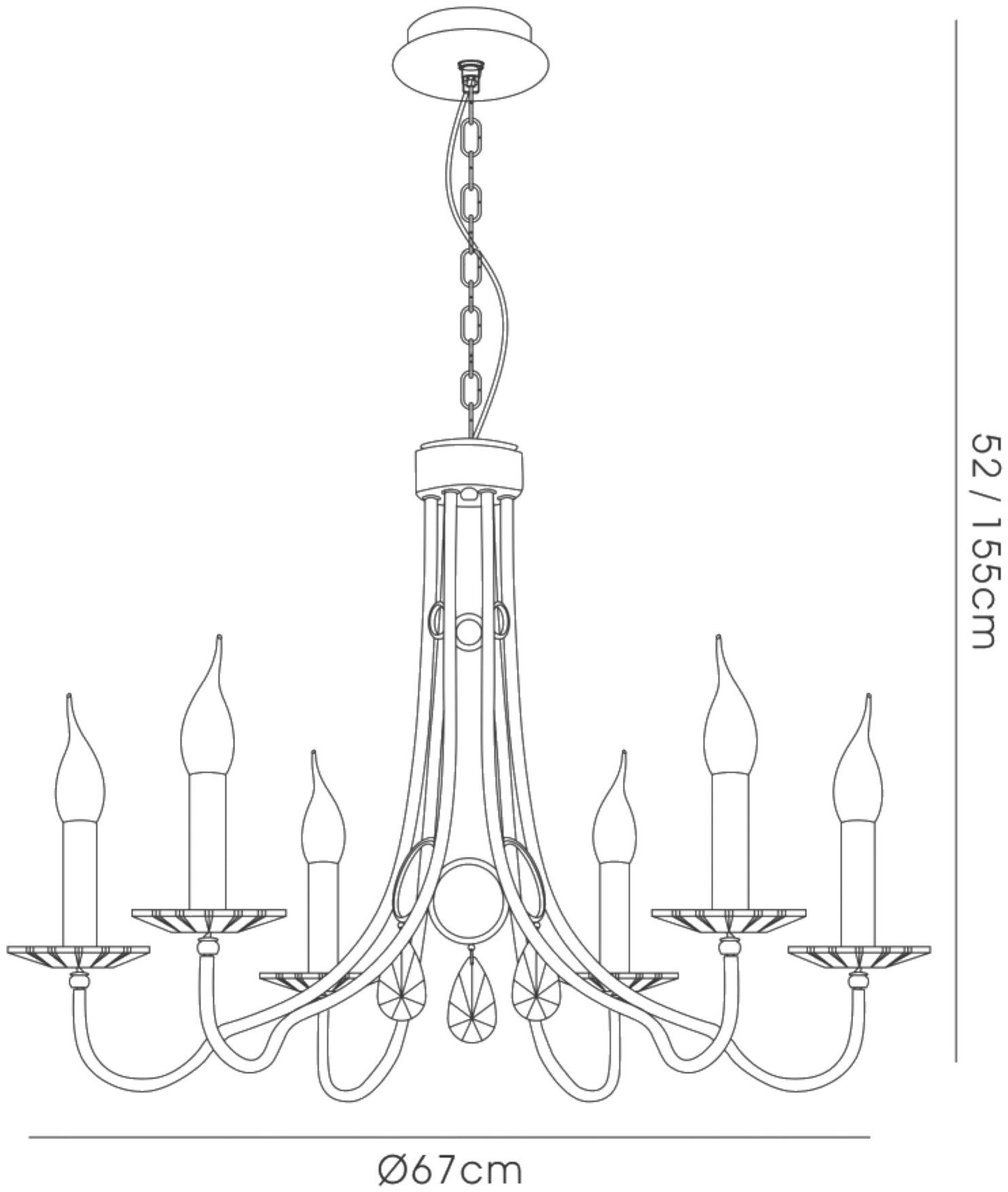 Diyas Danya 67cm  Round 6 Light E14 Polished Chrome/Crystal Ceiling Pendant Light Fitting