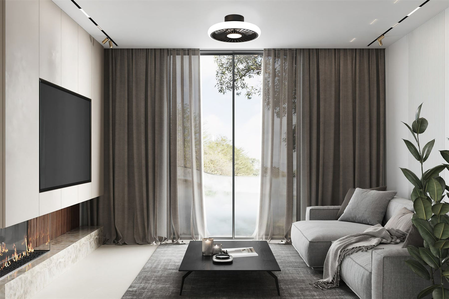 Turbo 51.2cm 55W LED Dimmable Ceiling Light With Built-In 30W DC Reversible Fan, Black, 4100lm, 5yrs Warranty