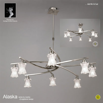 Mantra Alaska GU10 82cm Pendant Convertible To Semi Flush 8 Light L1/SGU10, Satin Nickel, CFL Lamps INCLUDED