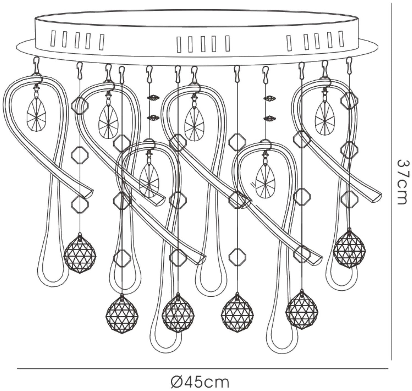 Diyas Class 45cm Flush  Round 10 Light G4 Polished Chrome/White Glass/Crystal, NOT LED/CFL Compatible Ceiling Light Fitting