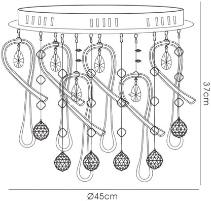Diyas Class 45cm Flush  Round 10 Light G4 Polished Chrome/White Glass/Crystal, NOT LED/CFL Compatible Ceiling Light Fitting