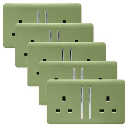 Trendi 2 Gang Artistic Modern Glossy 13 Amp Switched Tactile Plug Socket Moss Green (5 Pack)