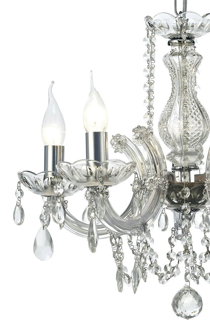Deco Gabrielle Chandelier with Glass Sconce & Glass Droplets 5 Light E14 Polished Chrome Finish