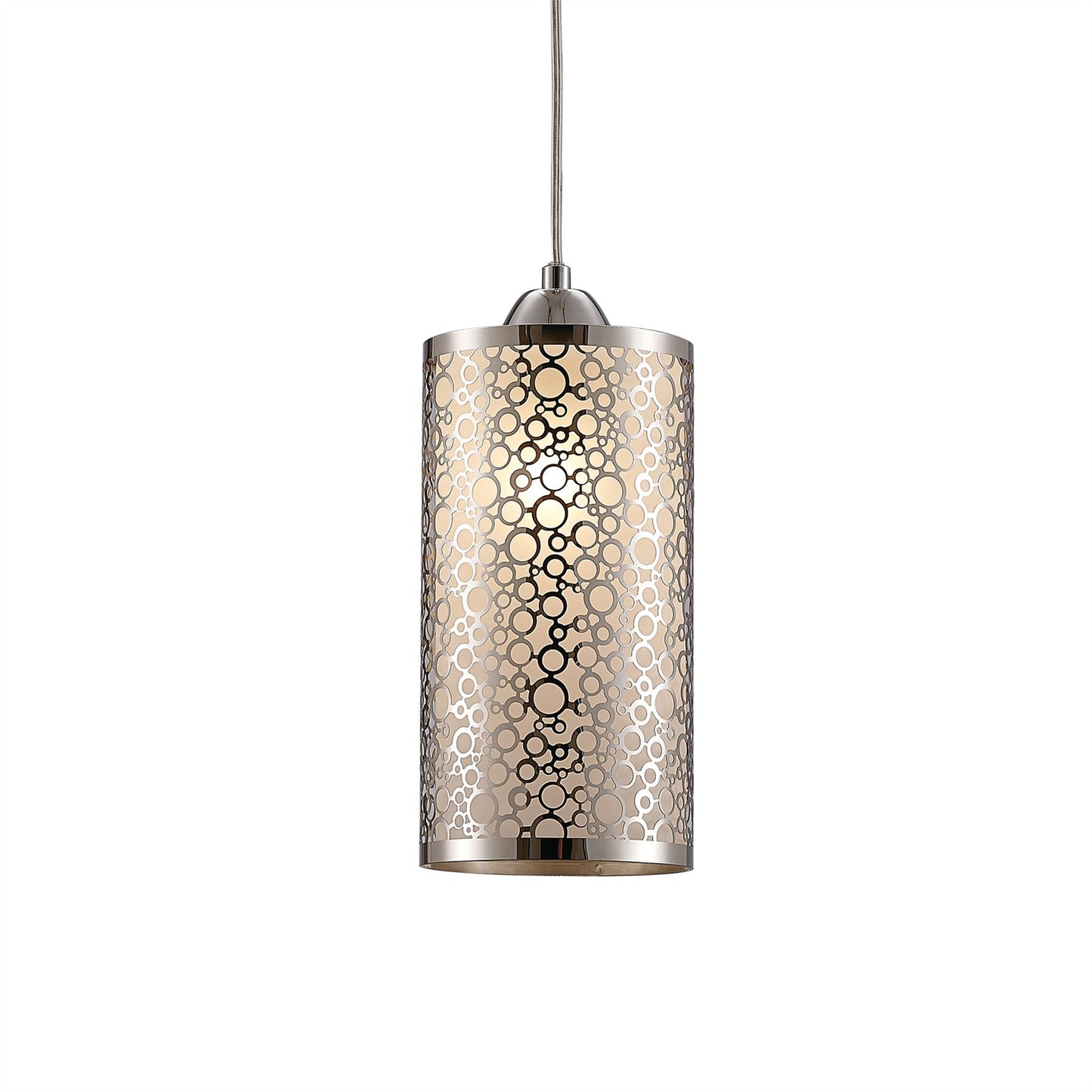 Deco Charon Single Circle Pattern Pendant 1 Light E27 Polished Chrome