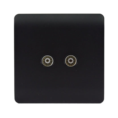 Trendi Artistic Modern 2 Gang TV Socket in Matt Black Soft Touch - ART-2TVSSTB
