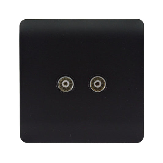 Trendi Artistic Modern 2 Gang TV Socket in Matt Black Soft Touch - ART-2TVSSTB