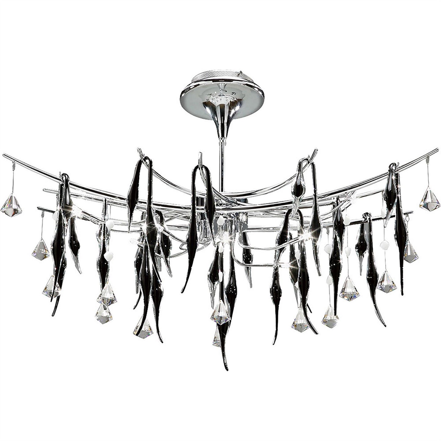 Diyas Cygnet  Oval 11 Light G4 Polished Chrome/Black Glass/Crystal, NOT LED/CFL Compatible Ceiling Pendant Light Fitting
