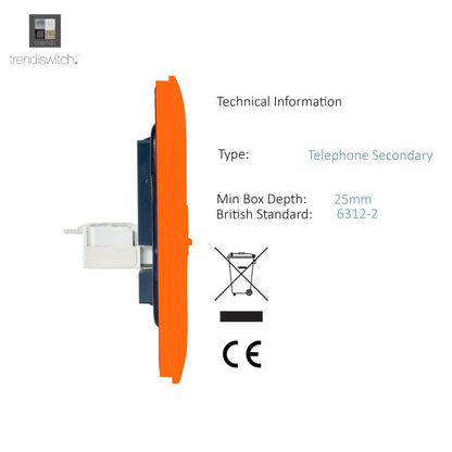 Trendi Artistic Modern Glossy Tactile 2 Gang Telephone Socket Orange
