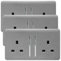 Trendi 2 Gang Artistic Modern Glossy 13 Amp Switched Tactile Plug Socket Light Grey (3 Pack)