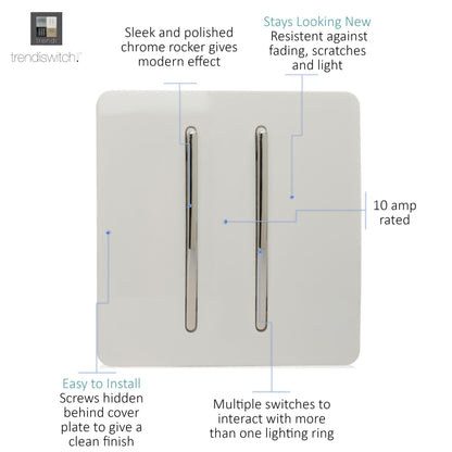 Trendi 2 Gang (1x 2 Way & 1x Intermediate) 10 Amp Rocker Light Switch Matt White - ART-SS29MWH