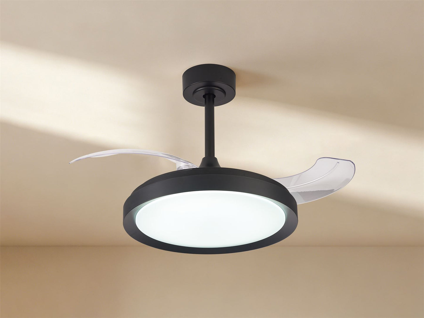 Mistral Mini 45cm 40W LED Dimmable Ceiling Light With Built-In 28W DC Fan, 2700-5000K Remote Control, 2500lm, Black, 5yrs Warranty