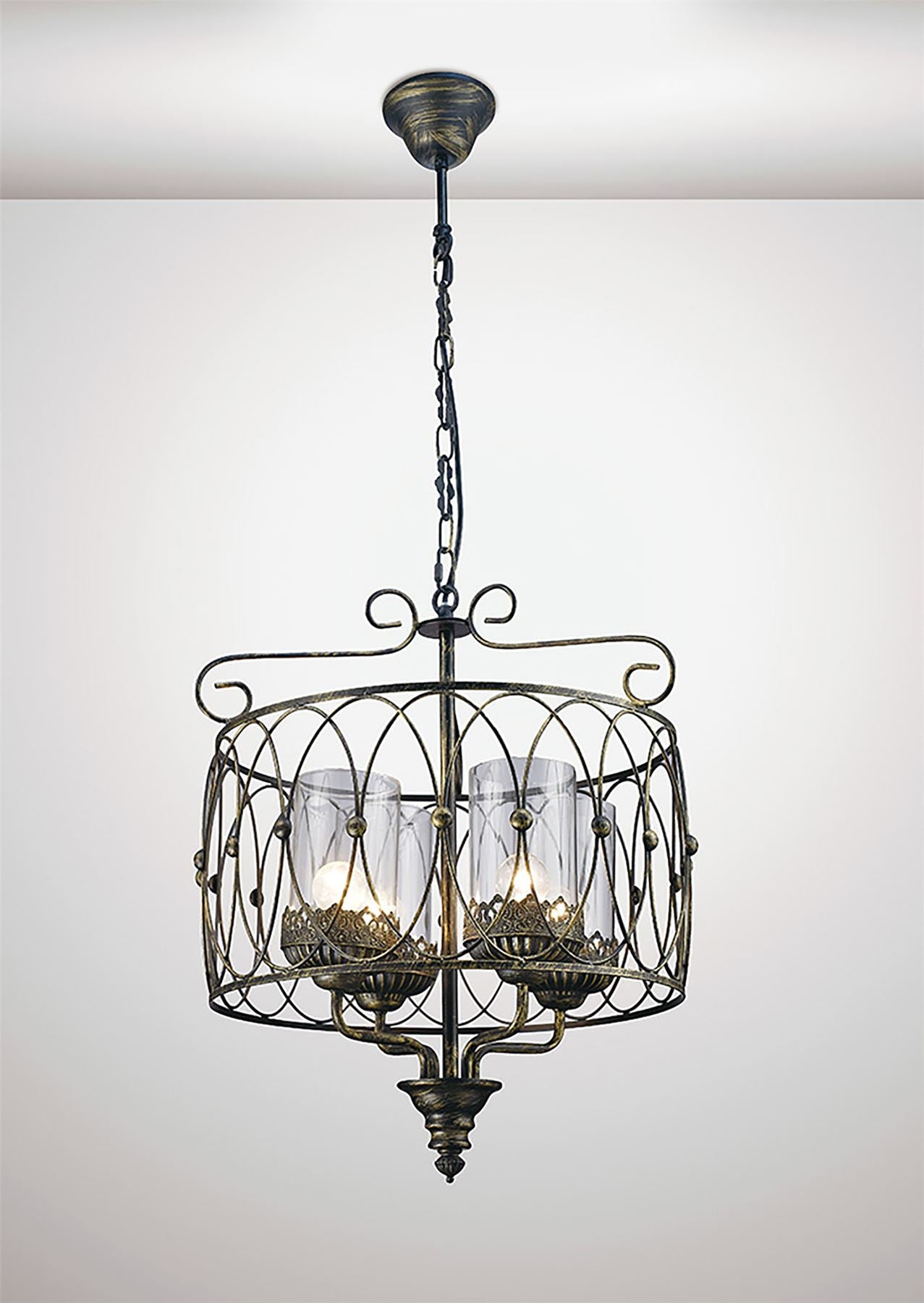 Diyas Malcolm 46cm Single  4 Light E27 Black/Gold with Clear Glass Ceiling Pendant Light Fitting