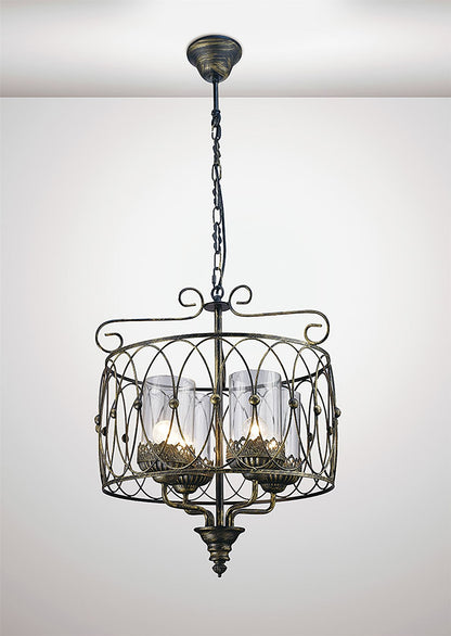 Diyas Malcolm 46cm Single  4 Light E27 Black/Gold with Clear Glass Ceiling Pendant Light Fitting