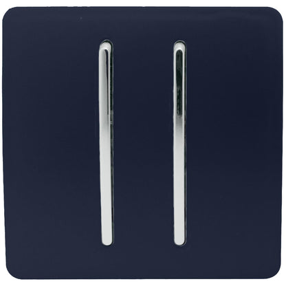 Trendi 2 Gang 2 Way 240V Screwless Artistic Modern Glossy 10 Amp Chrome Rocker Electrical Wall Light Switch in Navy Blue (2 pack)