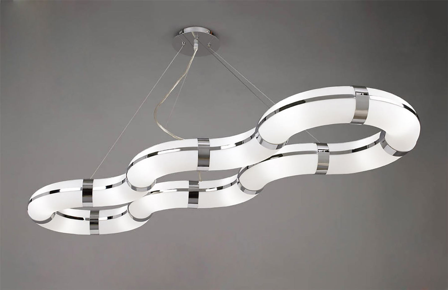 Mantra Guss Rectangular Pendant E27 12 Light E27 Curved Bar, Polished Chrome/White Acrylic, CFL Lamps INCLUDED