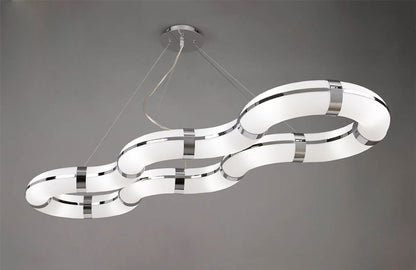 Mantra Guss Rectangular Pendant E27 12 Light E27 Curved Bar, Polished Chrome/White Acrylic, CFL Lamps INCLUDED