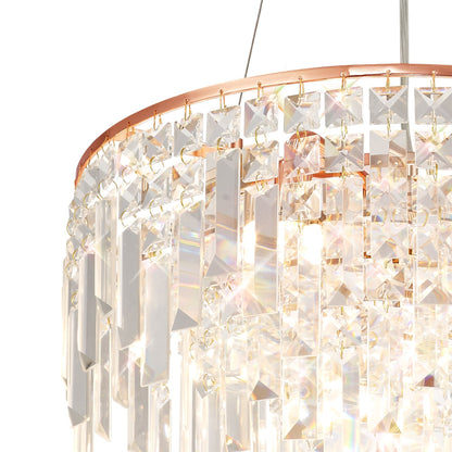 Diyas Maddison 42cm  Round 6 Light G9 Rose Gold/Crystal Ceiling Pendant Light Fitting