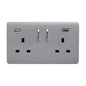 Platinum Silver Screwless 2 Gang Switched Double Socket 13A With 1 x USB-A & 1 x USB-C 45W (Shared), (35mm Back Box Req.), 10yrs Warranty