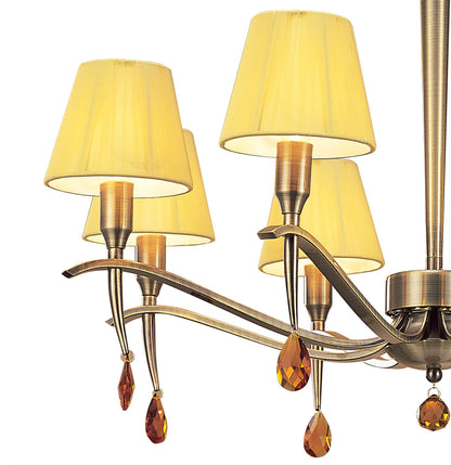 Mantra Siena 75cm Pendant Round 8 Light E14, Antique Brass with Amber Cream Shades and Amber Crystal