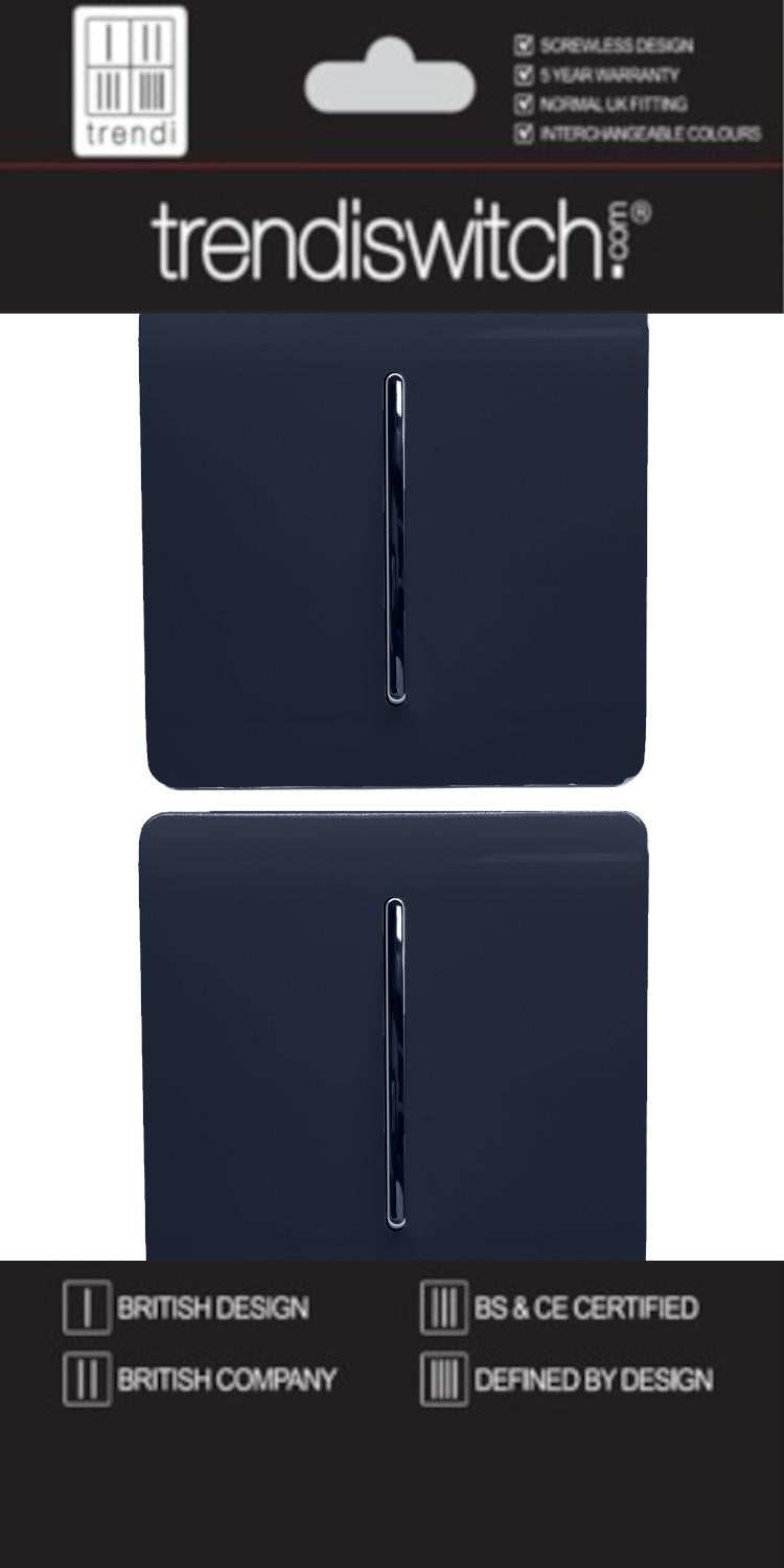 Trendi 1 Gang 2 Way 240V Screwless Artistic Modern Glossy 10 Amp Chrome Rocker Electrical Wall Light Switch in Navy Blue (2 pack)