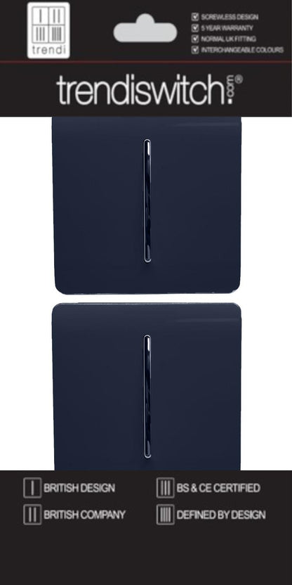 Trendi 1 Gang 2 Way 240V Screwless Artistic Modern Glossy 10 Amp Chrome Rocker Electrical Wall Light Switch in Navy Blue (2 pack)