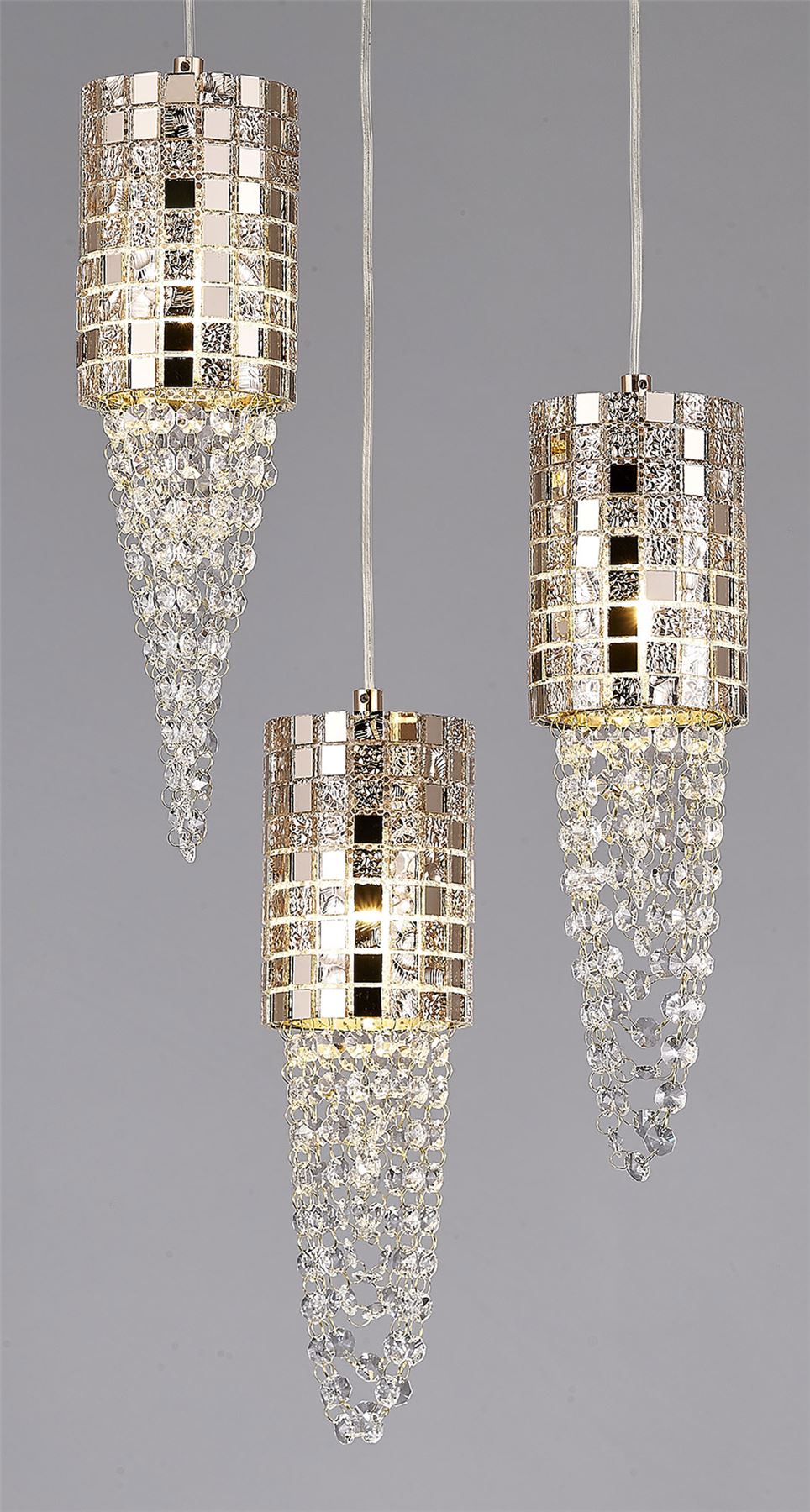 Diyas Camden 35cm  3 Light G9 Round Rose Gold/Mosaic Glass/Crystal Ceiling Pendant Light Fitting