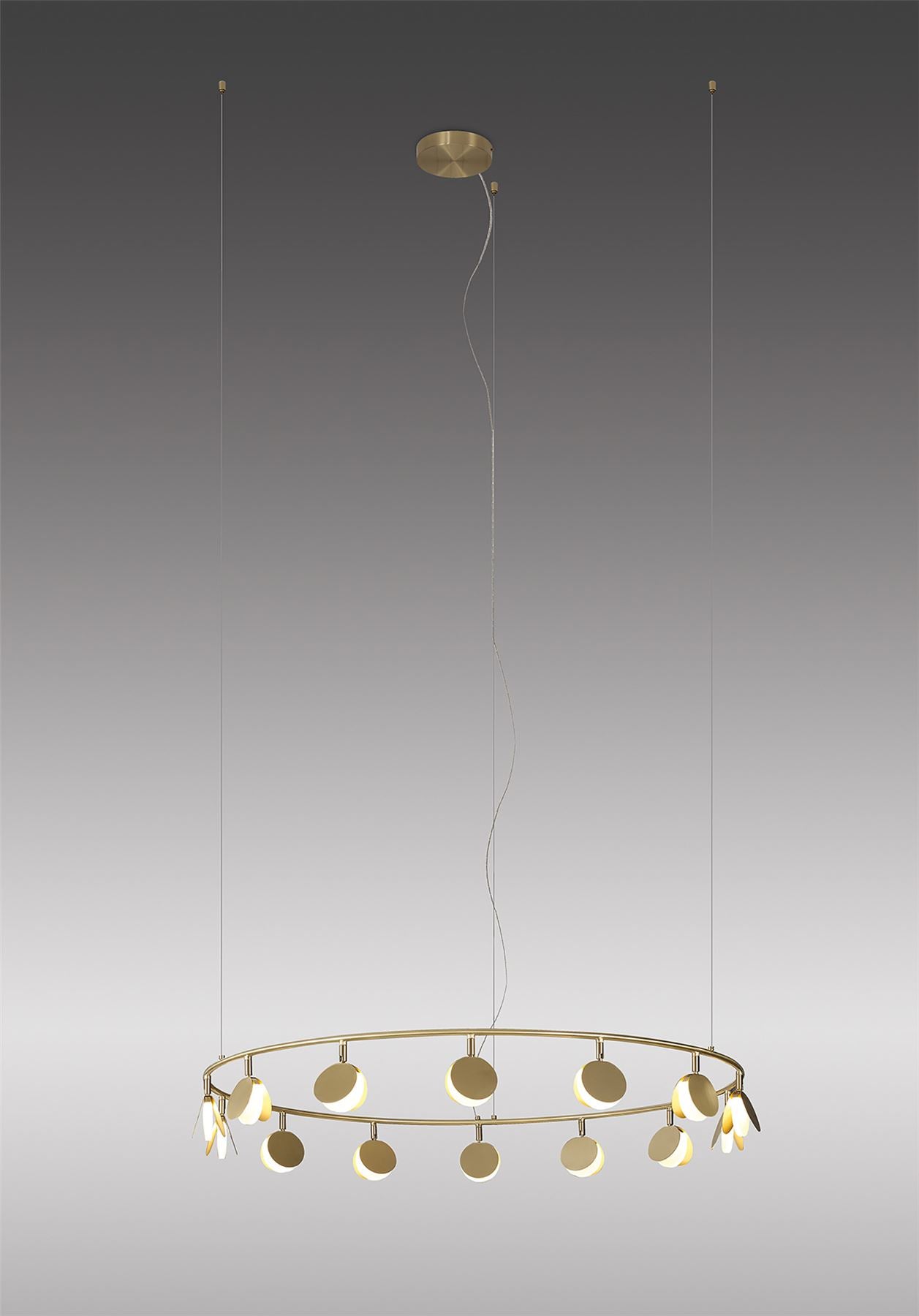 Mantra Shell 106cm 14 Light Pendant, Round, 60W LED, 3000K, 3180lm, Gold, 3yrs Warranty