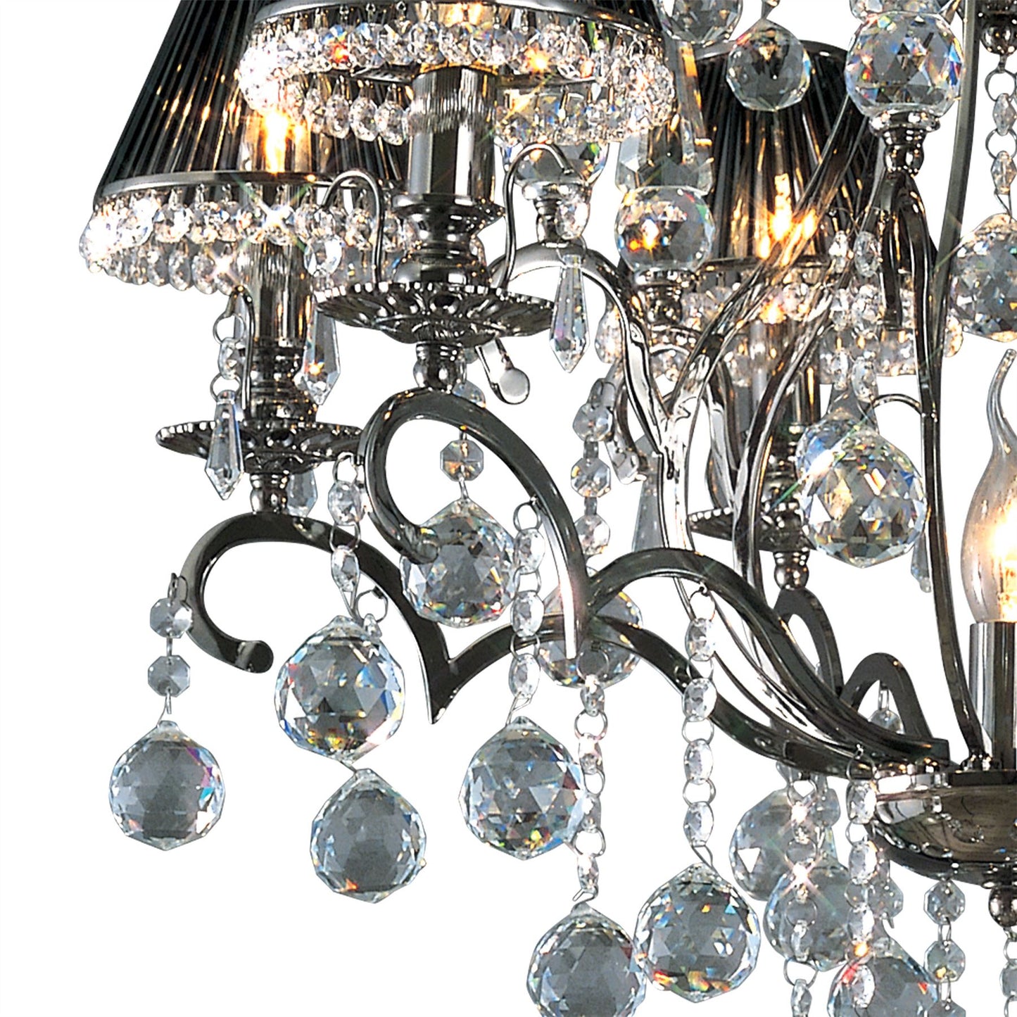 Diyas Pescara 65cm  Round 7 Light E14 Black Chrome/Crystal Ceiling Pendant Light Fitting
