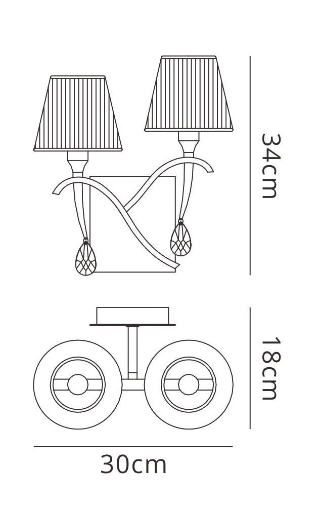 Mantra Siena Wall Light Switched 2 Light E14, Polished Chrome with Black Shades and Black Crystal