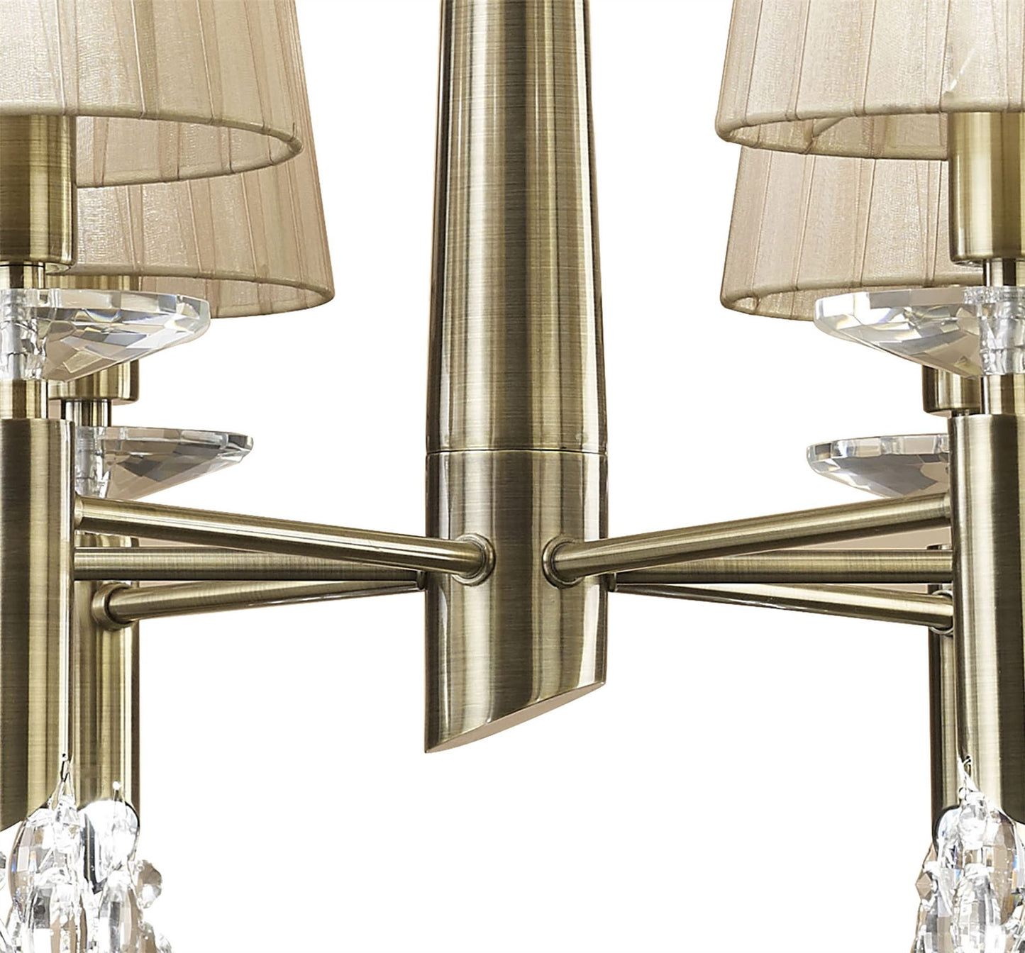 Mantra M3871 Tiffany Pendant 6+6 Light E14+G9, Antique Brass with Soft Bronze Shades & Clear Crystal