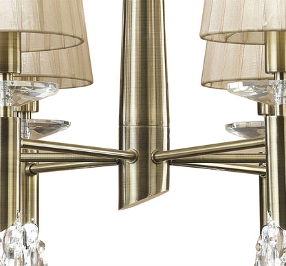 Mantra M3871 Tiffany Pendant 6+6 Light E14+G9, Antique Brass with Soft Bronze Shades & Clear Crystal
