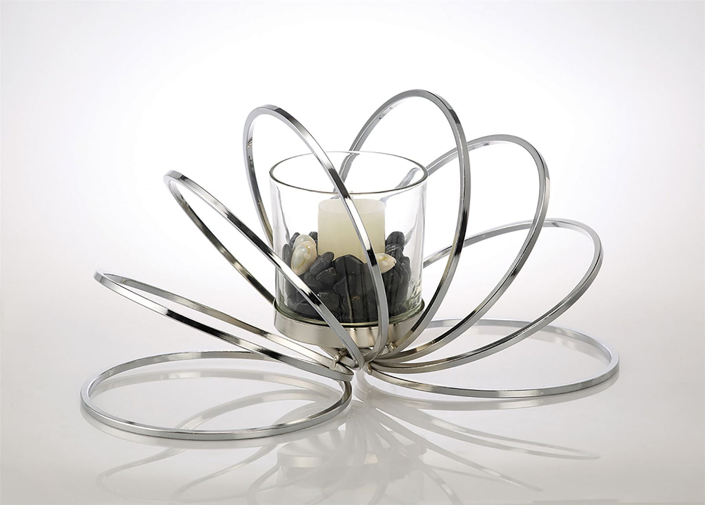 Diyas Home (DH) Oreo Candle Holder 8 Ring Medium Polished Chrome/Clear Glass Art