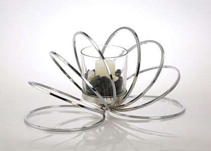 Diyas Home (DH) Oreo Candle Holder 8 Ring Medium Polished Chrome/Clear Glass Art