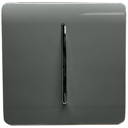 Trendi 1 Gang 2 Way 240V Screwless Artistic Modern Glossy 10 Amp Chrome Rocker Electrical Wall Light Switch in Charcoal Grey ( 3 pack)